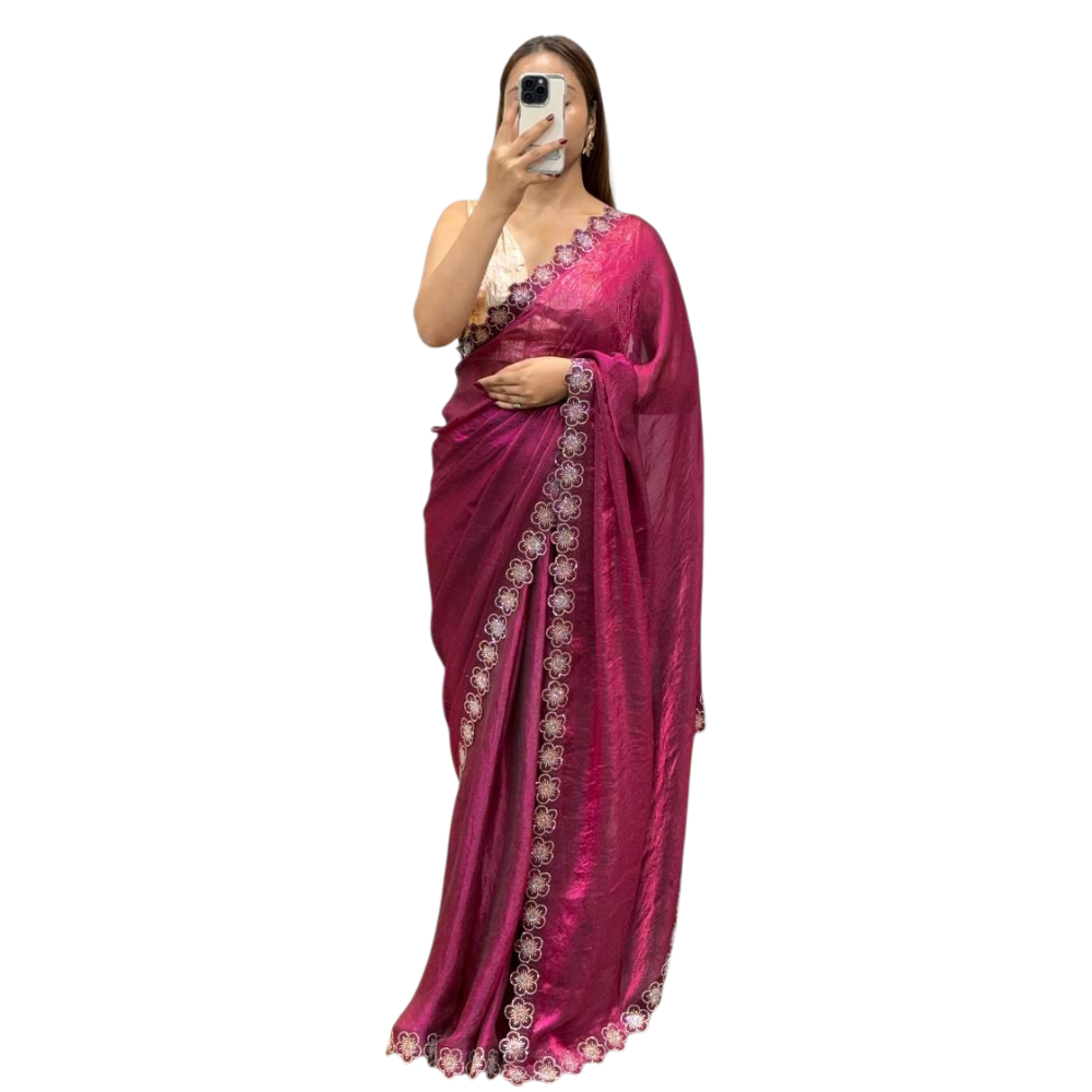 Women's Premium Floral Print Soft Space Silk Saree (Pack of 1)
