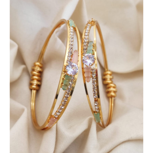 Pastel Crystal Gold Bangles for Women (Set of 2)