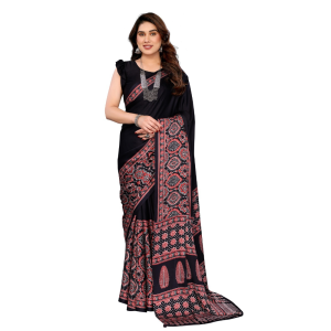 Women's Premium Semi Gaji Ajrakh Color Block Bandhej Saree (Pack of 1)