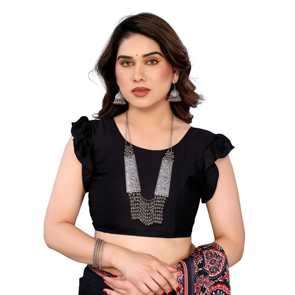 Women's Premium Semi Gaji Ajrakh Color Block Bandhej Saree (Pack of 1)