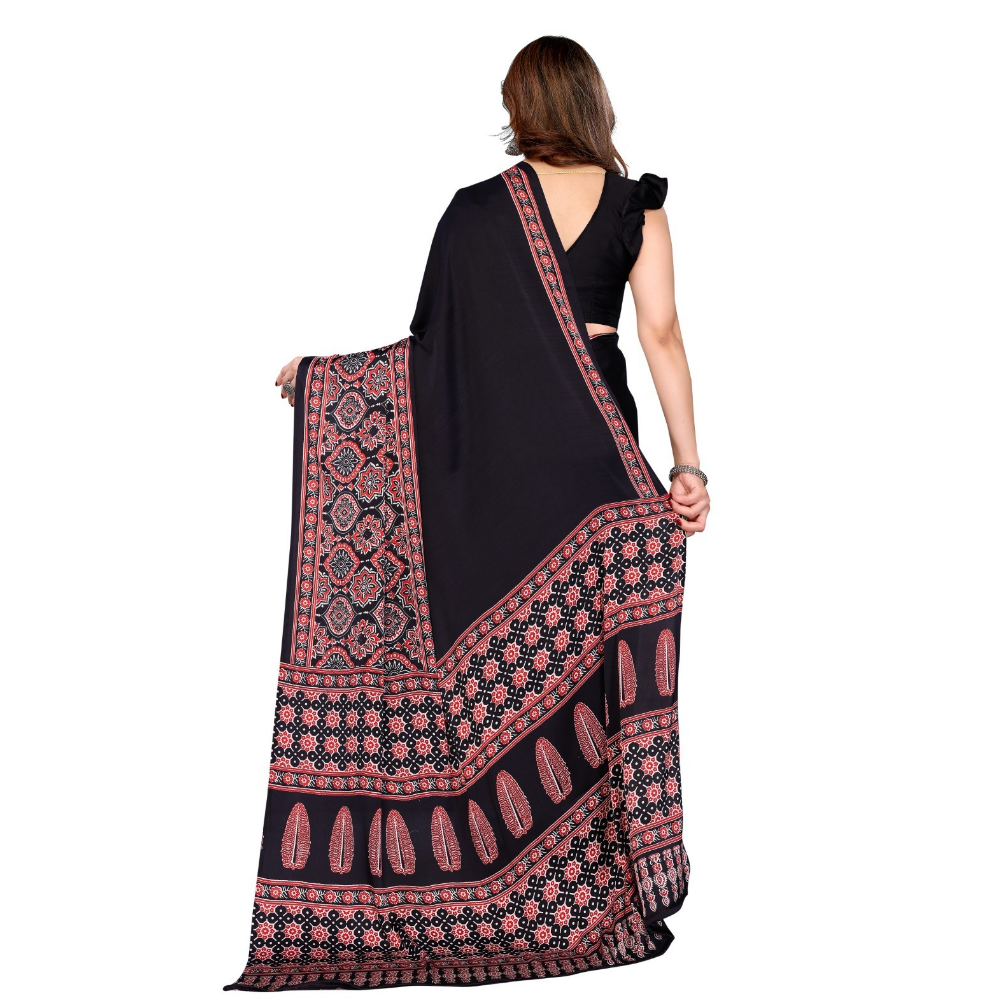 Women's Premium Semi Gaji Ajrakh Color Block Bandhej Saree (Pack of 1)