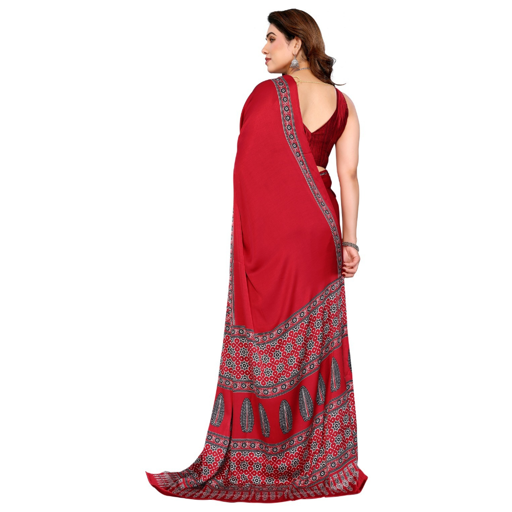 Women's Premium Semi Gaji Ajrakh Color Block Bandhej Saree (Pack of 1)