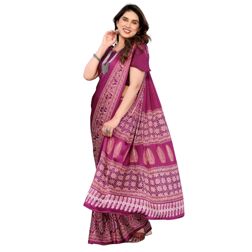 Women's Premium Semi Gaji Ajrakh Color Block Bandhej Saree (Pack of 1)