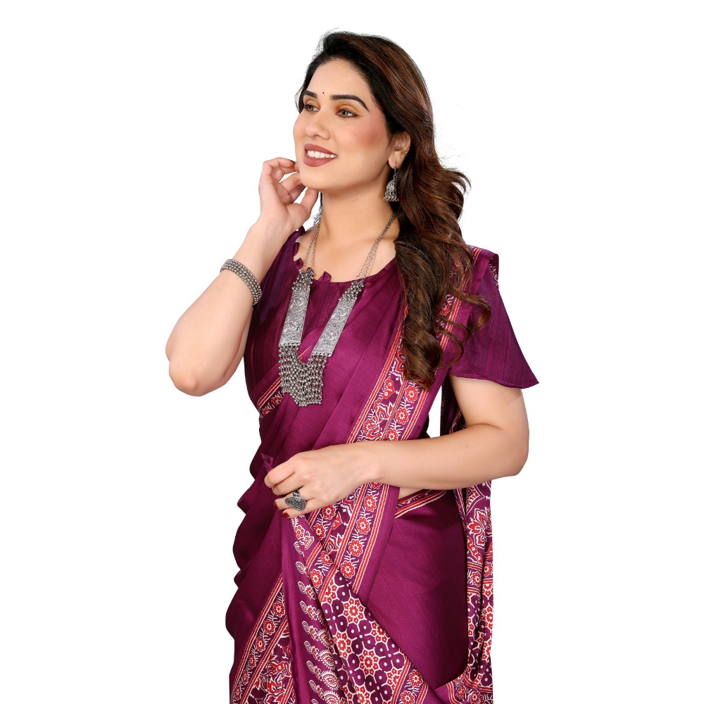 Women's Premium Semi Gaji Ajrakh Color Block Bandhej Saree (Pack of 1)