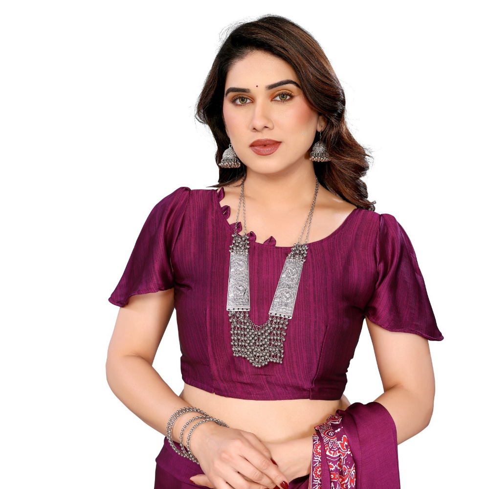 Women's Premium Semi Gaji Ajrakh Color Block Bandhej Saree (Pack of 1)