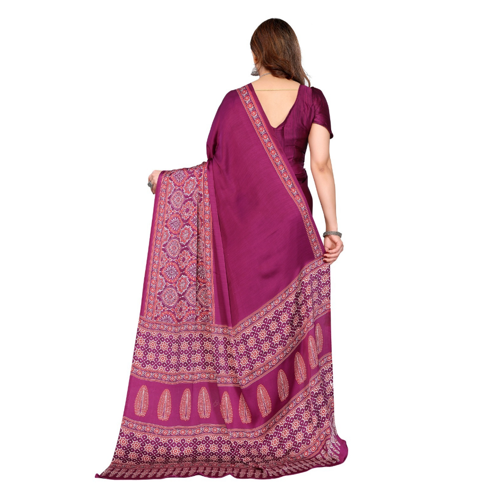 Women's Premium Semi Gaji Ajrakh Color Block Bandhej Saree (Pack of 1)