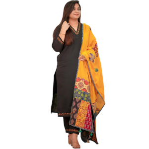 Cotton Embroidered Pant Set with Ajrakh Appliqué Dupatta (Pack of 1)