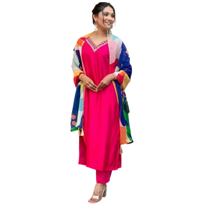 Women's Viscose Rayon Cotton Straight Printed 3Pc Kurta Set (Pack of 1)