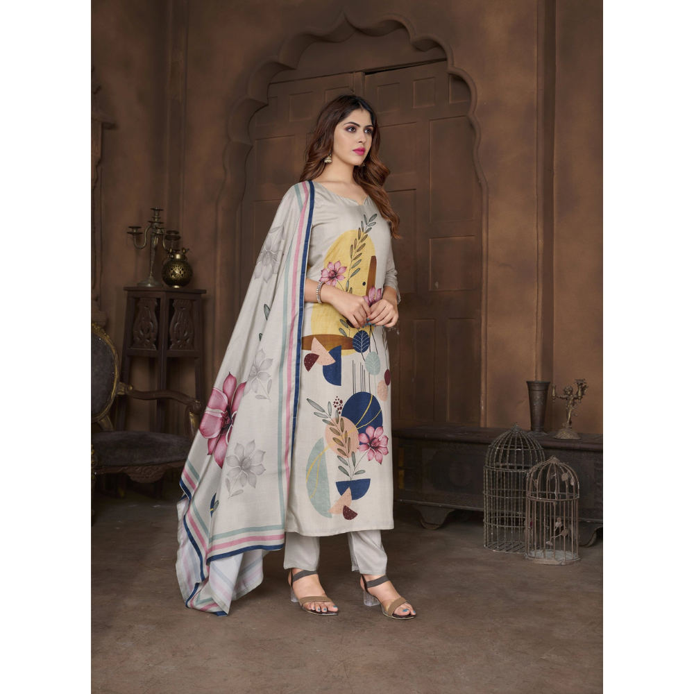 Tasser Cream Suits With Handwork In Muslin Blends Fabrics for Women (Pack of 1)