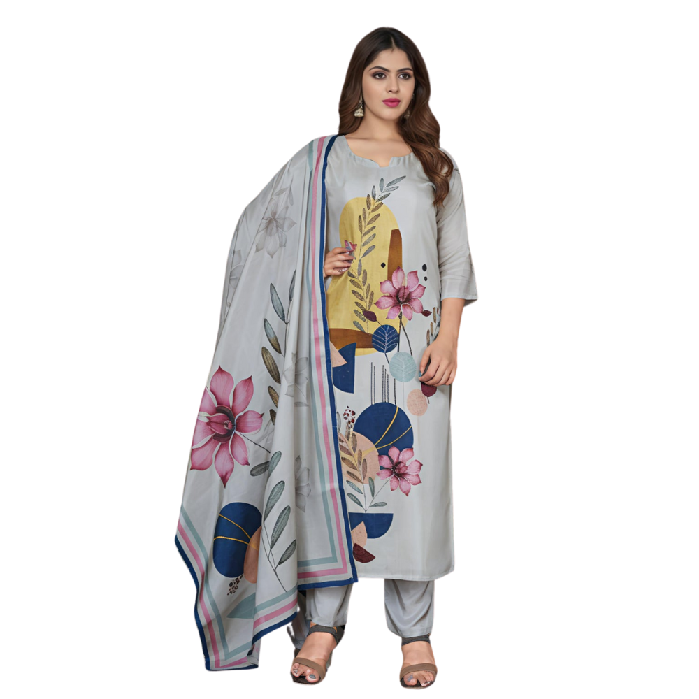 Tasser Cream Suits With Handwork In Muslin Blends Fabrics for Women (Pack of 1)